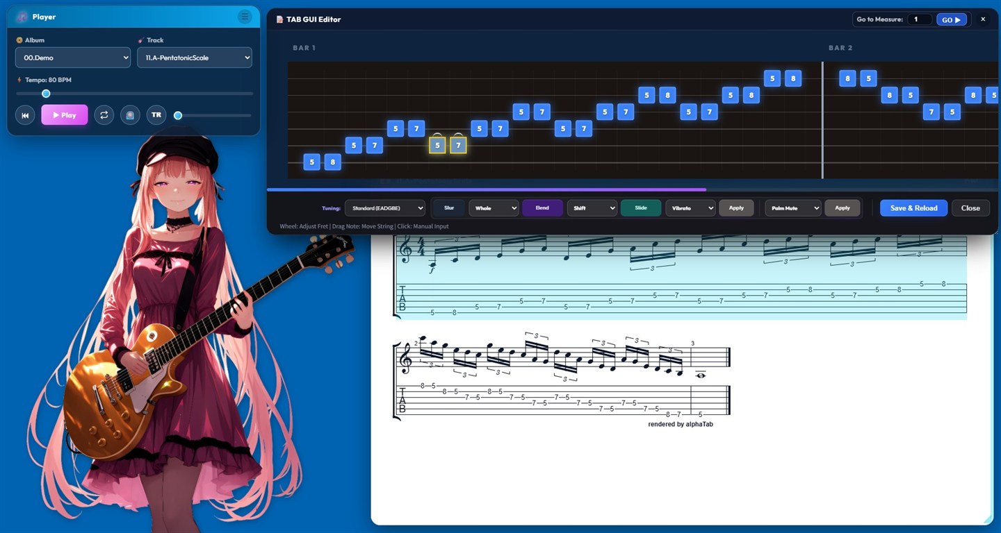 TAB Editor for changing string and fret positions